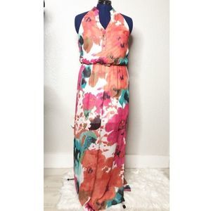 Bisou Bisou sleeveless floral print maxi dress sz6